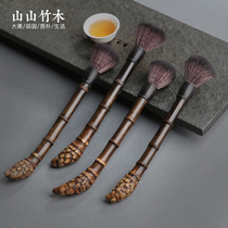 Mangosteen wood bamboo root pot pen does not lose hair Badger hair Solid wood Purple sand pot pen pot brush Large pen brush Kung Fu tea