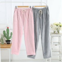  Flannel pajamas womens autumn and winter mens and womens trousers thickened warm and cute pregnant womens pants moon loose coral velvet large