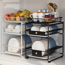 Drawer-type kitchen shelving multilayer built-in dishes drain rack containing table top seasoning tank containing shelf