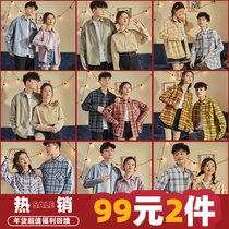 99 yuan 2 pieces] Tang Lion couple dress spring shirt men and women long sleeves cotton loose student shirt Hugh