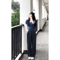 Grey Broadlegged Pants Woman High Waist Pituitary Sensation Slim Superior Sense Casual Straight Drum Pants 2022 Summer Little Subsuit pants
