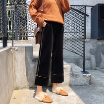 Golden velvet wide leg pants womens pants 2021 new autumn and winter loose Joker high waist straight tube plus velvet thickened ankle-length pants