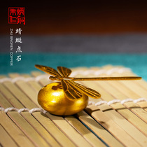 Zhu Bingren Copper dragonfly stone office ornaments incense burner Copper crafts Living room creative incense burner ornaments