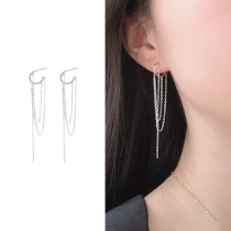 2021 New Korean tassel earrings S925 whole body sterling silver long modified face face face thin chain earrings