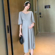 Pregnant Woman Spring Clothing Spicy Mother Pregnancy Shade Short Sleeve Pure Cotton T Shirt Dress 2022 New Fashion Big Code Loose Dress