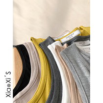 Xiao Xi Jia) 2021 summer round neck split slim camisole vest female inner base shirt wear top black
