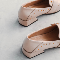 Tide brand ins small leather shoes women retro mid-heel single shoes Joker a pedal belt buckle British Lofu shoes women