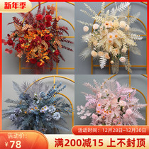 Wedding simulation flower eucalyptus flower dot red pink blue background KT board hanging flower arch welcome decorative flower
