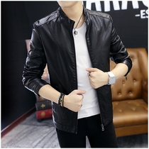 Leather mens tide leather autumn and winter thin new Korean trend wild men plus velvet motorcycle leather jacket jacket