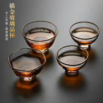 God-Carved Glass Flower Tea Cup Small Water Cup Tasting Cup Utiliti tea with transparent and heat-resistant sketching edge Hammer Grain Round Cup