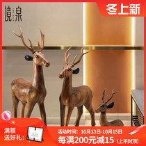 Jing Quan Cai Deer Floor Ornaments Southeast Asian Wooden Crafts Store Window Hotel Restaurant Interior Decoration