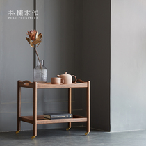 Plain wood for Nordic sofa edge a few living room Black walnuts solid wood corner a few movable with wheels small cart tea table table