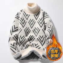 Winter mink fleece thickened turtleneck sweater mens junior high school college students warm knitted sweater teenagers all-match thread