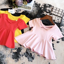 pure cotton 2021 summer new childrens short-sleeved T-shirt doll dress girls ruffle skirt long dress