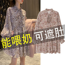 Lactation dress Dress Spring Autumn Out Fashion Big Code Production Late feeding Milk Clothes Spring Clothing Hot moms Outside Wearing Blouses