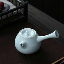 Ceramic Dingkiln black and white green side to take the single teapot kungfu ancient tea road home grease white Japanese style home Puer tea maker