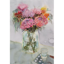 (original) Central American Academy Xiao Qing painting Persian Chrysanthemum Unmounted 70 * 50cm Paper This Watercolor Painting
