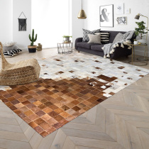 23 Modern Minimalist Handmade Cow Leather Splicing Carpet Living Room Tea Table Geometric Lattice Carpet Rectangular Customisation