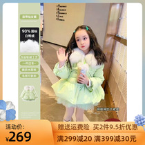 Girls down jacket winter clothing 2022 new childrens foreign style 90 white duck down warm jacket little girl mesh winter clothing