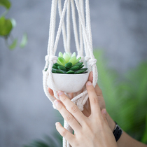 Cotton rope hand-woven wall decoration pendant basket potted plant hanging indoor Nordic creative plant wall decoration