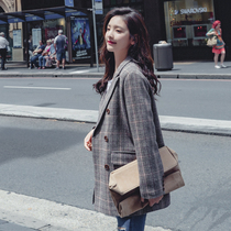 2019 spring new Korean version of coffee lattice small suit British style retro chic suit jacket womens trend