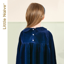 LittleNaive childrens winter dress girls long sleeve vintage velvet skirt spring and autumn children princess dress