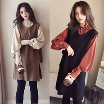 Autumn 2021 New strap long sleeve jumpsuit skirt size womens fat mm early autumn fashion two-piece suit