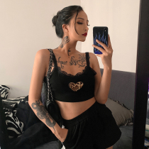 H home Europe and the United States street style sexy love BAO WEN camisole lace stitching ultra-short bottoming coat