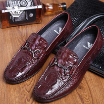Italian European station beanie shoes mens autumn leather business sets of feet British casual crocodile pattern lazy driving trendy shoes