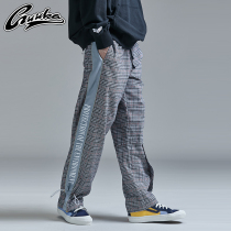 GUUKA Tide brand plaid straight pants men drawstring youth Japanese side seam stitching printing casual trousers loose