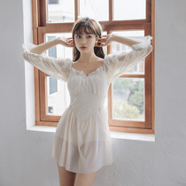 Lace swimsuit female piece 2021 New Cover meat sexy backless fairy fan conservative soak hot spring swimwear ins Wind