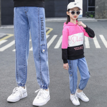 Girls jeans autumn 2021 New plus velvet thickened children autumn and winter one velvet spring and autumn foreign style overalls