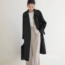 Black windbreaker womens mid-length 2022 spring and autumn new casual high-end coat loose waist temperament coat