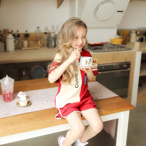 Childrens pajamas summer thin cotton girls home clothing set Girls Girls big children short-sleeved primary school girls Summer