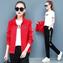 Tide brand leisure sports suit women 2021 Autumn New Fashion large size clothes Korean version of foreign style loose three-piece set