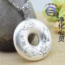 S99 foot silver pure silver Pingan buckle Buddha hand heart warp and pendant male and female lovers retro sweater chain pendant lotus item pendant