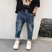 2019 spring and summer new childrens clothing childrens washing paint point old denim trousers straight tube worn small feet pants tide