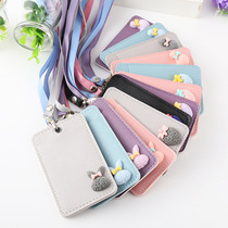 Cartoon card set student bus with lanyard access control card set work permit two card bag card set meal card creative fresh and cute student certificate card cover access control card set lanyard