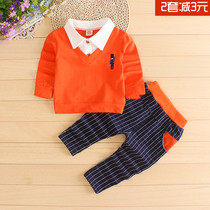 Small boy childrens suit spring and autumn new 0 handsome fashion female baby baby pure cotton clothes 1-4 years old Korean version
