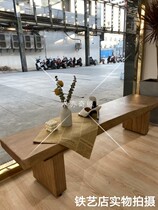 Nordic creative simple personality log bench natural edge clothing store window stool placed photo homestay stool