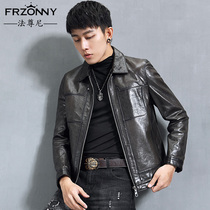 Mens leather jacket 2020 Autumn new leather jacket short oil wax sheep leather youth locomotive lapel coat tide