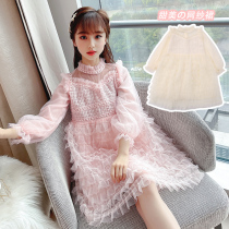 Girl autumn small fragrant gauze dress 2021 New middle child long sleeve cake dress children autumn princess dress