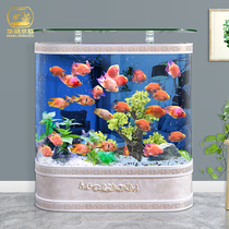 Fish tank aquarium household living room floor-to-ceiling small medium and large round European one-piece glass goldfish tank without changing water