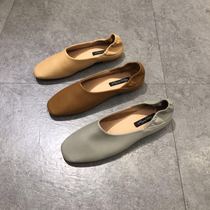 Korean Version Single Shoe Woman 2021 Spring Summer New Lefu Shoes Shallow Mouth Flat Bottom Grandma Shoes Square Head Stomp Heel Soft-bottom Ladle Shoes