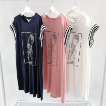 Pregnancy color Summer pregnant woman Tidal Momma Fashion 100 Hitch Cartoon Medium Long short sleeve round collar dress YWQ292865