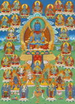 Yongzhong Benben teaches Tang Card Pharmacist Buddha Ming-Rau HD printed fabric brocade framed book Donka