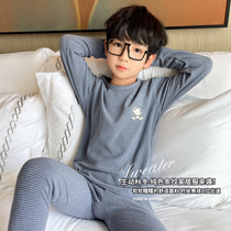 Boys autumn pajamas autumn and winter childrens thermal underwear set De Rong home clothing middle and Big Boy 2021 New Tide