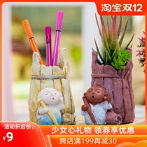 Creative cute three little monk ornaments balcony garden micro landscape planting fleshy small flower pot TV cabinet decoration