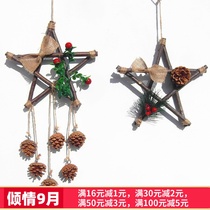 Pine fruit chips dried branches hanging ornaments kindergarten ornaments Christmas rattan ring rattan ring Mediterranean pastoral wall ornaments