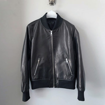 Autumn Winter Style Henning Head Layer Sheep Leather Leather Leather Leather Clothing Women Locomotive Jacket Short style upstanding Baseball Suit Jacket